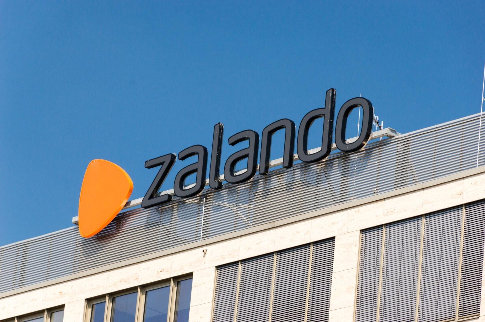 Berlin, Germany - August 16, 2018: Logo and sign of Zalando clot